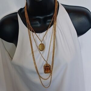 1960s Goldette NY Layered Locket & Pendant Necklace Beautiful! 20"-32" chains